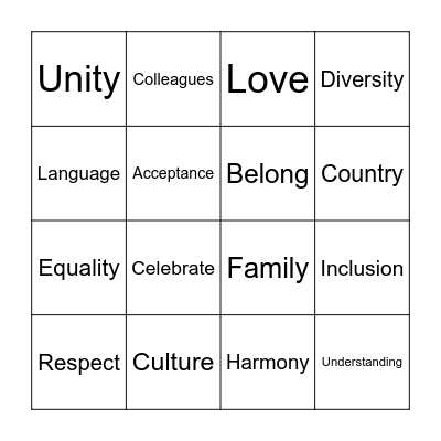 Harmony Day Bingo Card