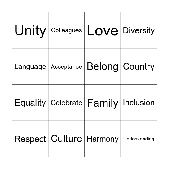 Harmony Day Bingo Card