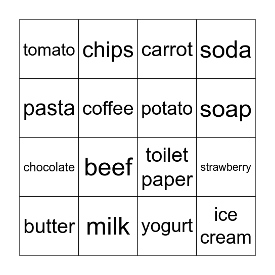 SUPERMARKET TRIP Bingo Card