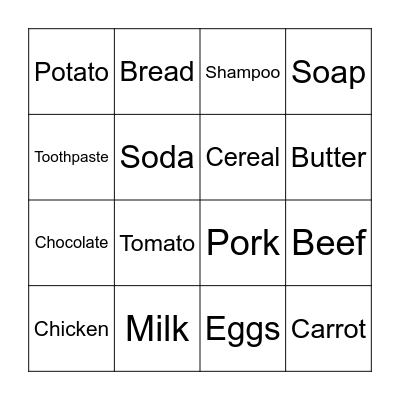 SUPERMARKET TRIP Bingo Card