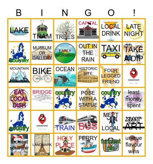 BBB Race Across Europe Bingo Card