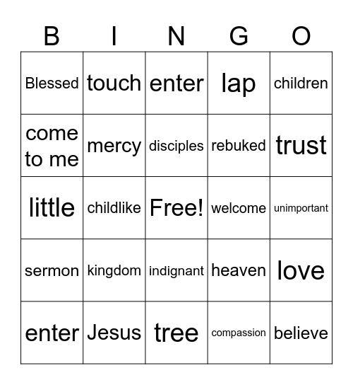 Jesus and the Children Bingo Card