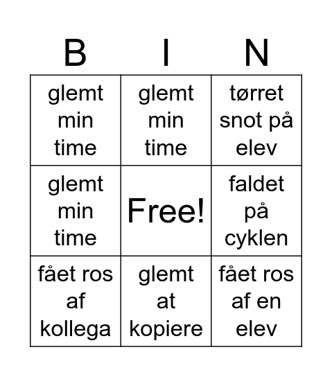 Lærer Bingo Card
