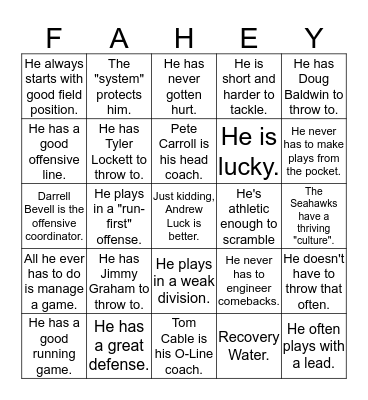 Russell Wilson is only "good" at QB because... Bingo Card