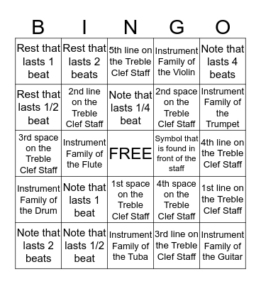 Mr Duke's Music Bingo Card