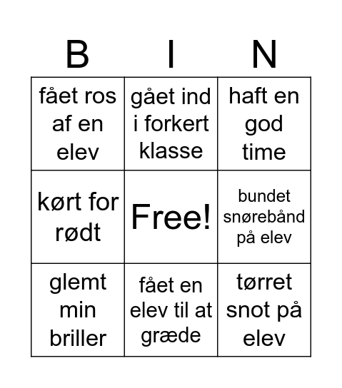 Lærer Bingo Card