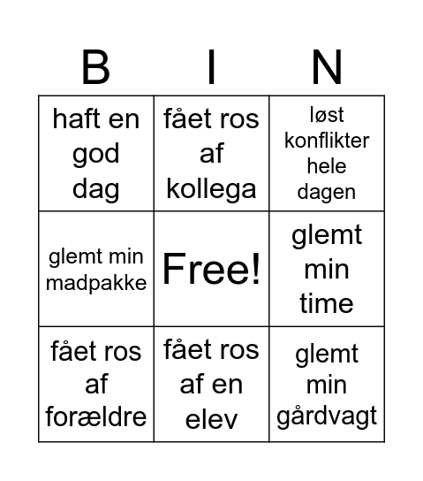 Lærer Bingo Card