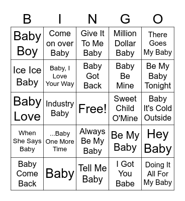 Baby Song Bingo Card