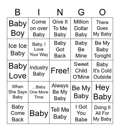 Baby Song Bingo Card