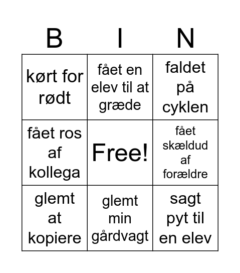Lærer Bingo Card
