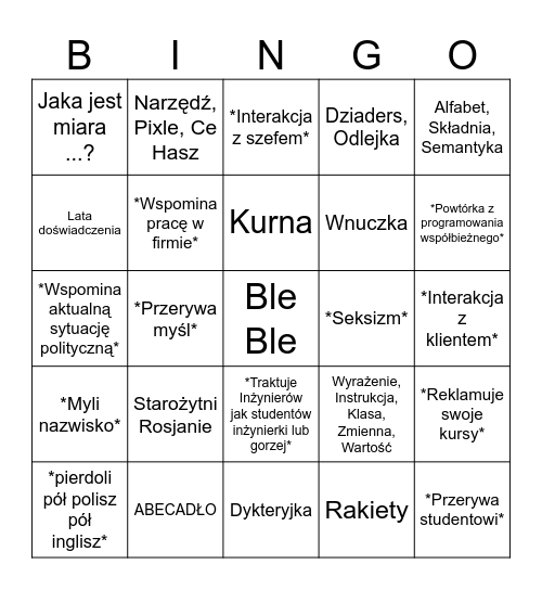 Postół Bingo Card