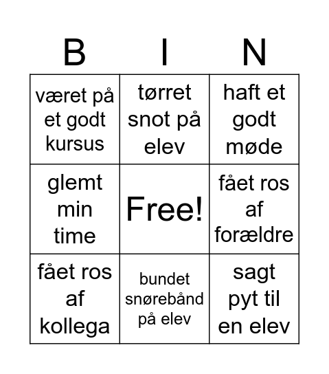 Lærer Bingo Card