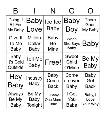Baby Song Bingo Card