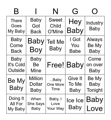 Baby Song Bingo Card