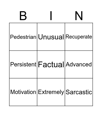 Vocabulary Bingo Card