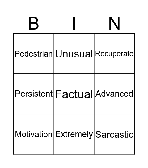 Vocabulary Bingo Card