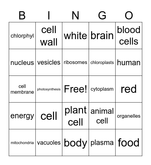 Cells Bingo Card