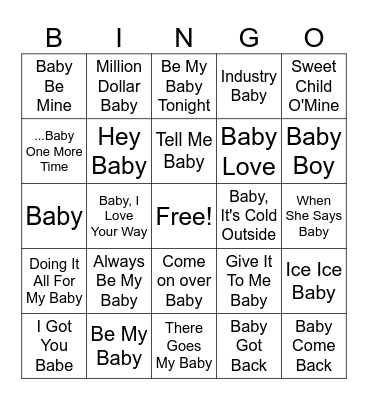 Baby Song Bingo Card