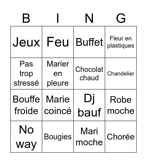 Bingo mariage Bingo Card