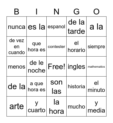 La hora Bingo Card