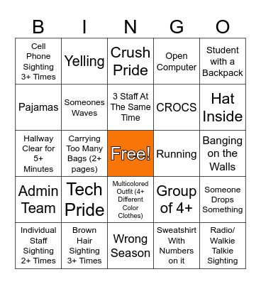Hallway Bingo Card