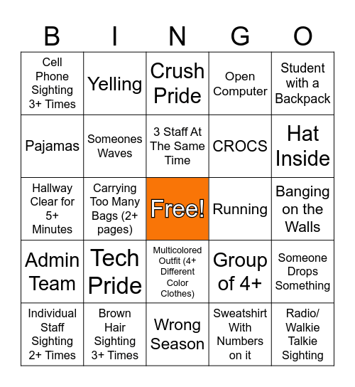 Hallway Bingo Card