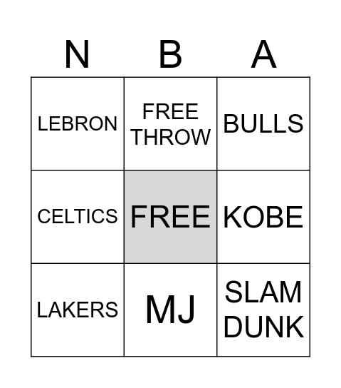 Basketball BINGO Card
