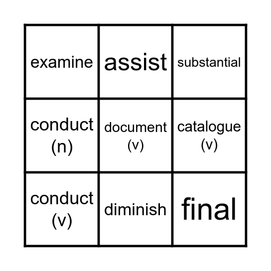 Academic Vocabulary Bingo Card