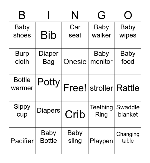 Baby Shower Bingo Card