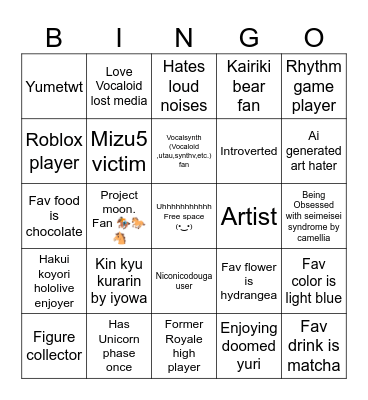 (⁠ ⁠╹⁠▽⁠╹⁠ ⁠) Bingo Card