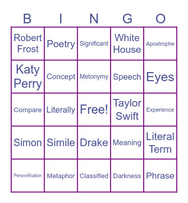 FIGURATIVE language Bingo Card