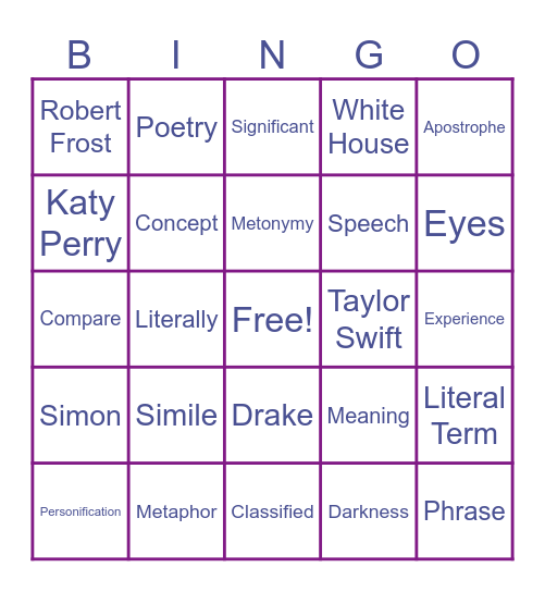 FIGURATIVE language Bingo Card