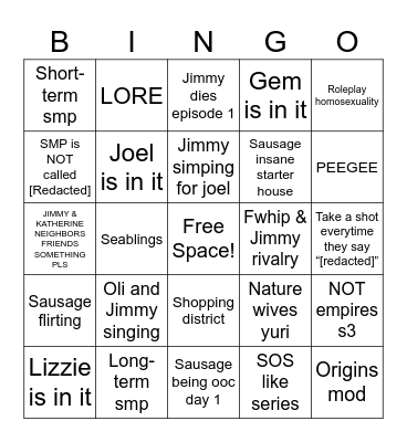 [Redacted] Bingo !!! Bingo Card