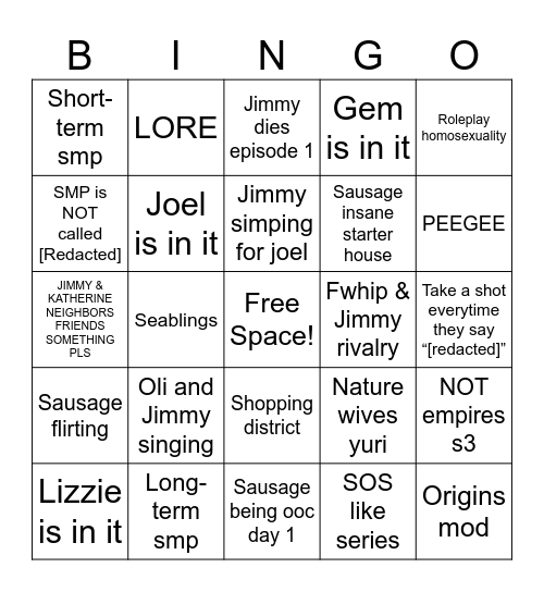 [Redacted] Bingo !!! Bingo Card