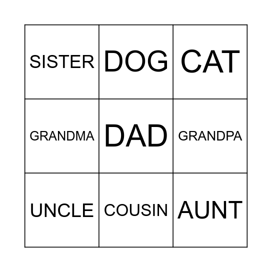 FAMILY BINGO Card