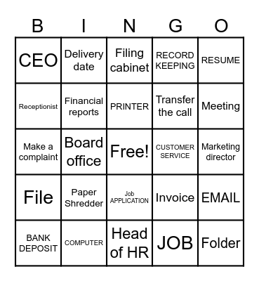 Office Administration Bingo Card