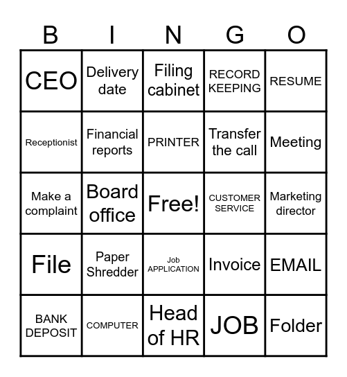 Office Administration Bingo Card