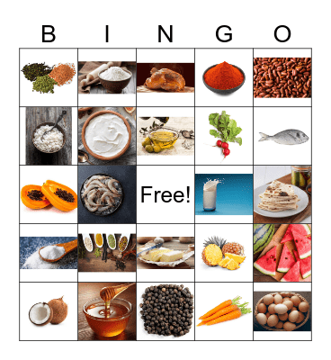 Food Items Bingo Card