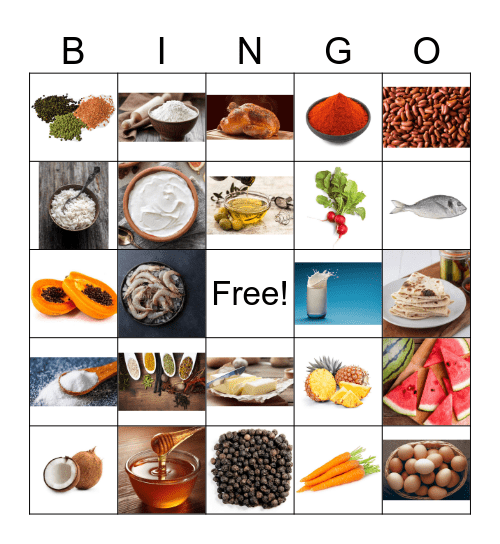Food Items Bingo Card