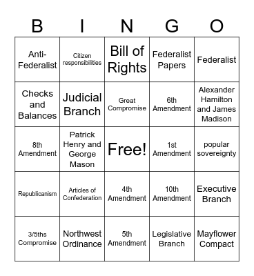 Constitution Bingo Card