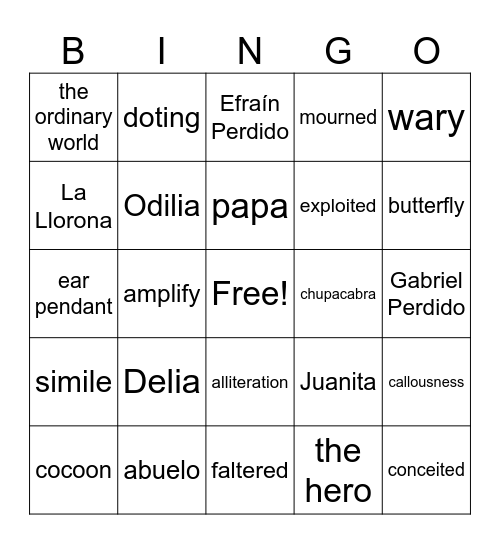 Summer of the Mariposas Bingo! Bingo Card