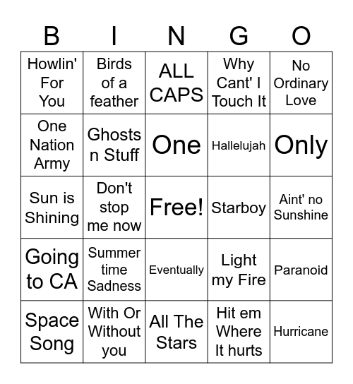 Music Bingo Card
