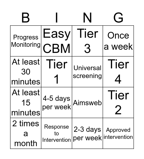 RtI Bingo!  Bingo Card