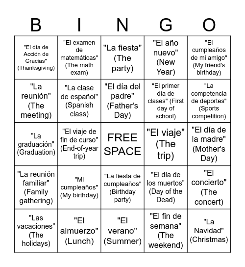 Cuándo Bingo Card
