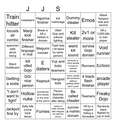 JJS Blackout board Bingo Card