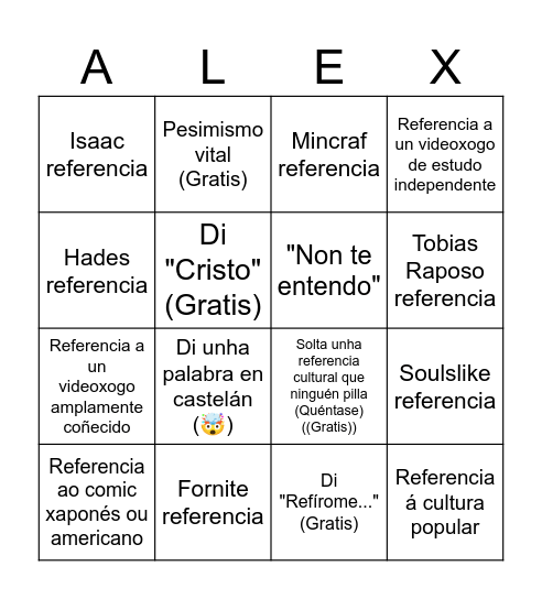 ALEXANDRE Bingo Card