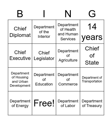 The Executive Branch Bingo Card