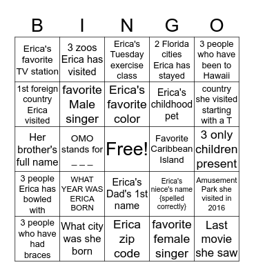 ERICA Bingo Card