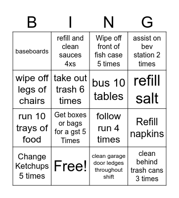 FOOD RUNNER BINGO Card