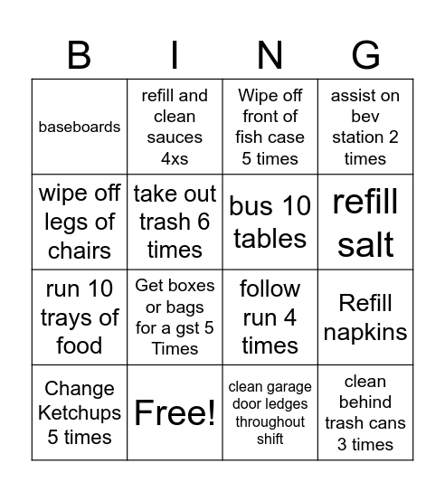 FOOD RUNNER BINGO Card
